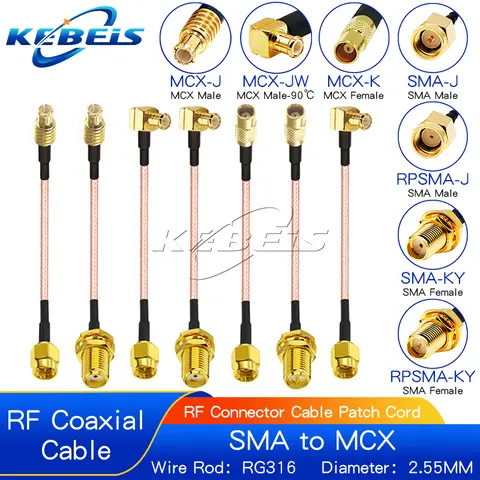 RG316 SMA to MCX Cable MCX Male Plug To RP-SMA Female Nut Jack Right Angle & Elbow 90°WiFI Antenna RF Coaxial Extension Jumper