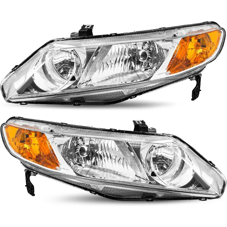 

Headlight Assembly Pair Replacement for 20062011 Honda Civic Sedan 4Door Halogen Headlamp with Chrome Housing and Amber Reflect