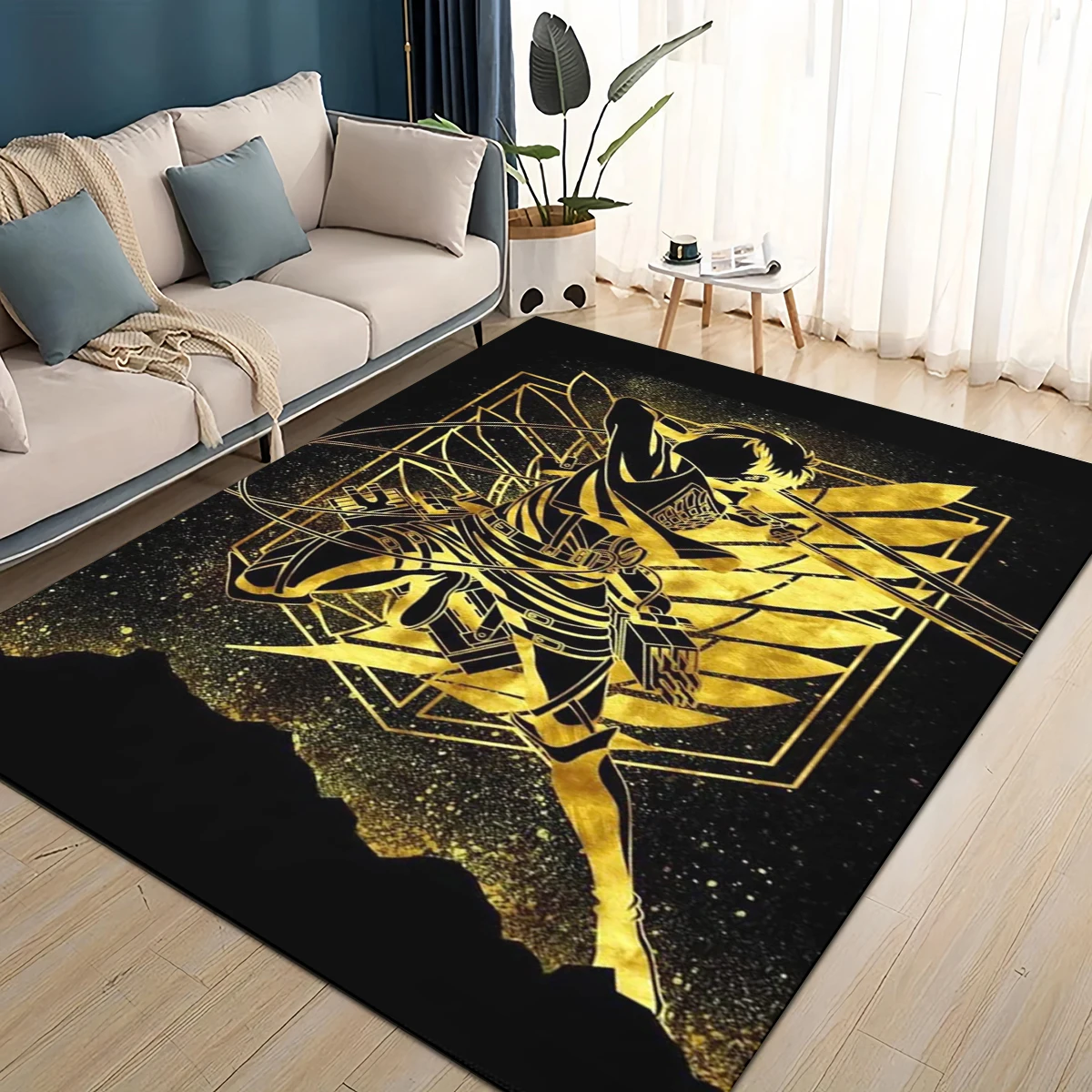 Alfombra de dibujos animados 3D Attack on Titan Eren Mikasa Anime para sala de estar, dormitorio, decoración del sofá del hogar, alfombra antideslizante para juegos de niños