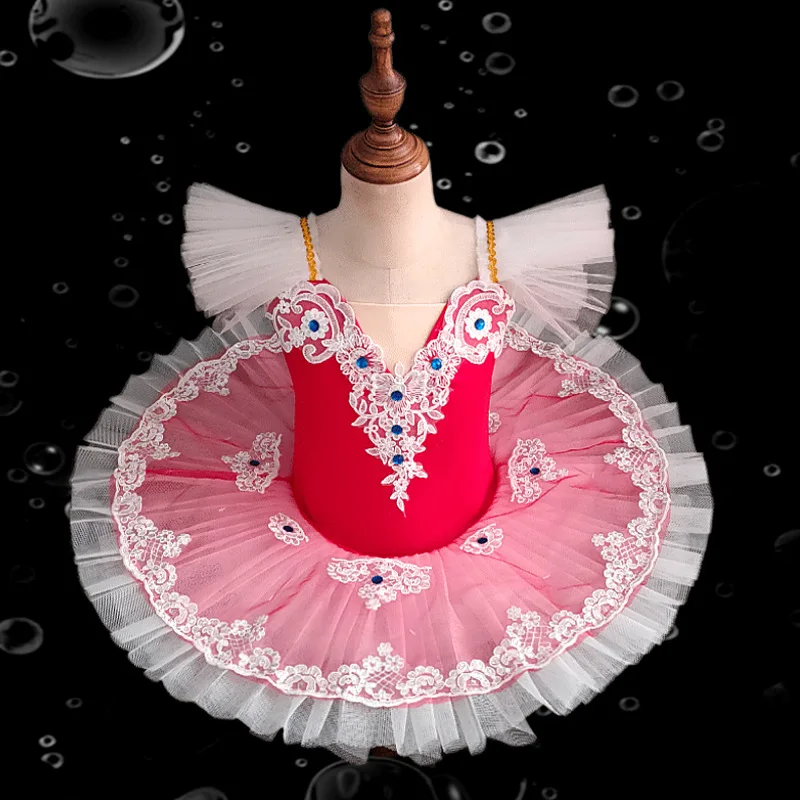 الأطفال فستان رقص الباليه سوان الرقص الشاش تنورة الفتيات الباليه الرقص فستان منفوش الباليه الرقص مرحلة الأداء زي #3