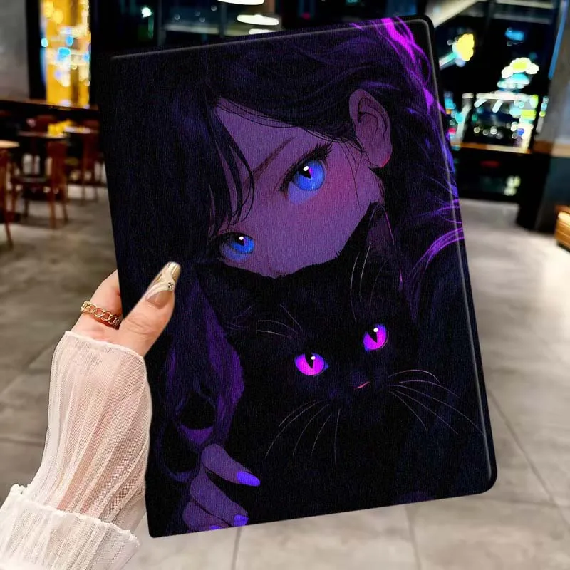 

Cartoon Cat Girl Eyes For Apple iPad Pro Mini A16 A17 A14 4 5 6 7 6th 7th Gen 9.7 12.9 11 13 M4 inch Tablet Case Soft