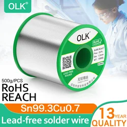 OLK high purity lead-free solder wire containing rosin flux Welding Tin repair soldering tin wire Sn99.3Cu0.7 500g