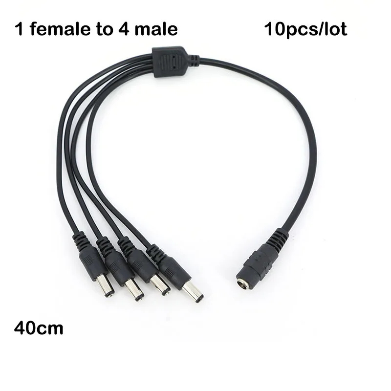 10pcs 40cm DC 12v 1 female to 4 way male Plug DC Power supply Cable Splitter extend Adapter 5.5x 2.1mm Connector 12V 24V Wire P1