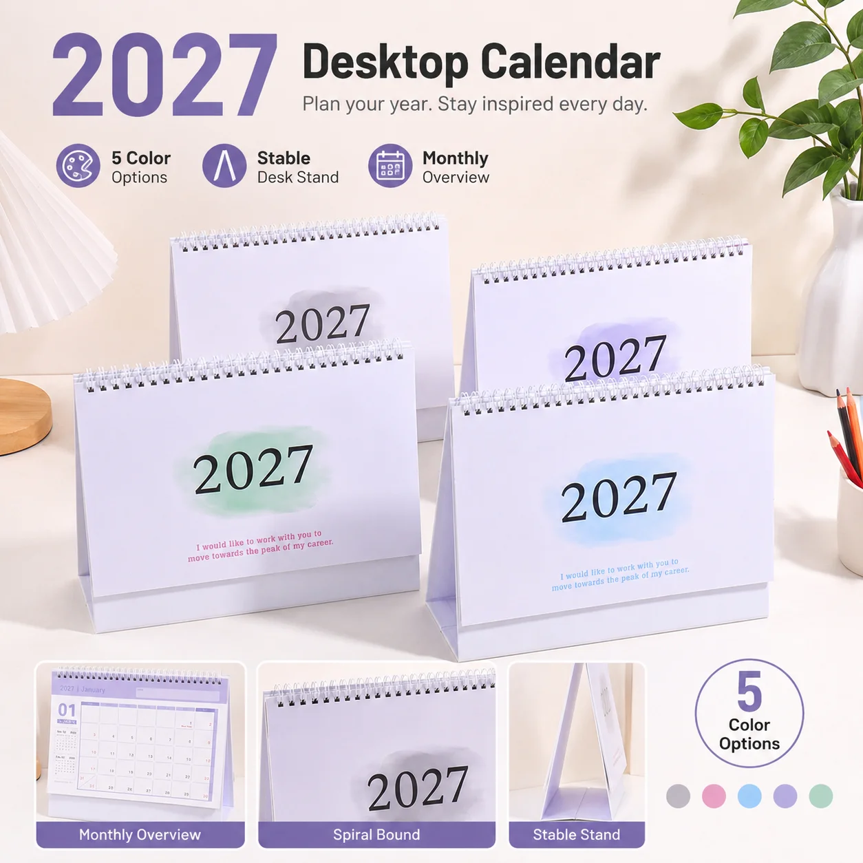 2027 Large Size Monthly Desk Calendar, Spiral Binding Foldable Standable with Monthly Planner To Do List for Office School Home