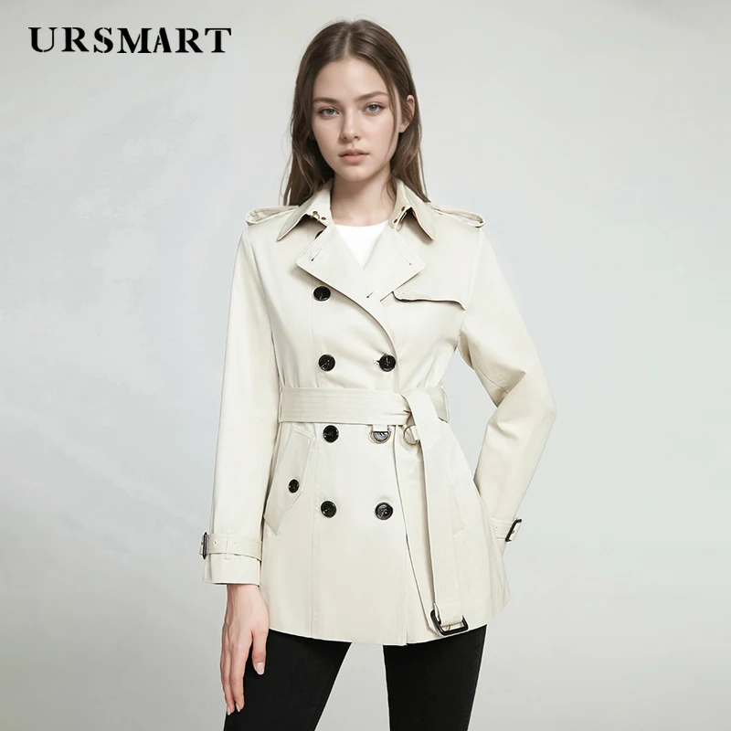 

Short double breasted slim fit women's trench coat British fashion custom cotton rainproof work women's windbreaker jacket