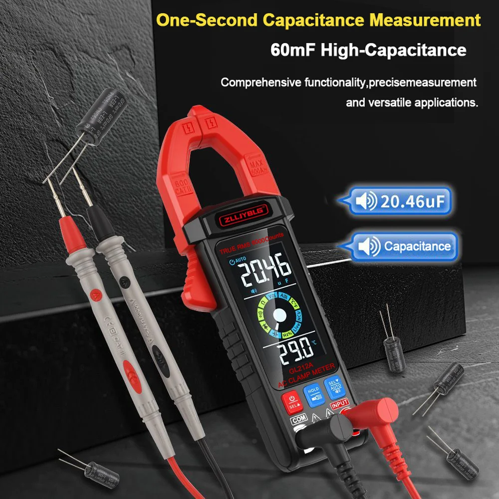 Digital Clamp Multimeter DC/AC Current Meter 6000 Counts 400A Amp Large Color Screen Voltage Tester Car Hz NCV Ohm