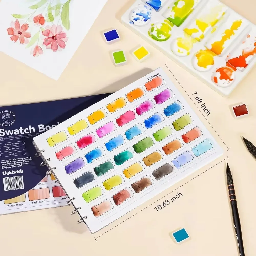 LIGHTWISH Watercolor Swatch Book 12 Sheets 100% Cotton 300gsm/140lb Acid-Free Color Diary for Oil Pastels Watercolor Gouache