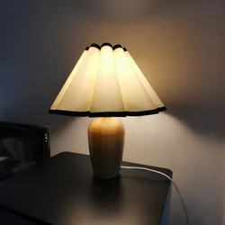 Classical Medieval Wooden Desk Lamp Nordic Korean Style Bedroom Bed Nightlight Net Pleated Decorative Japanese and Korean Solid