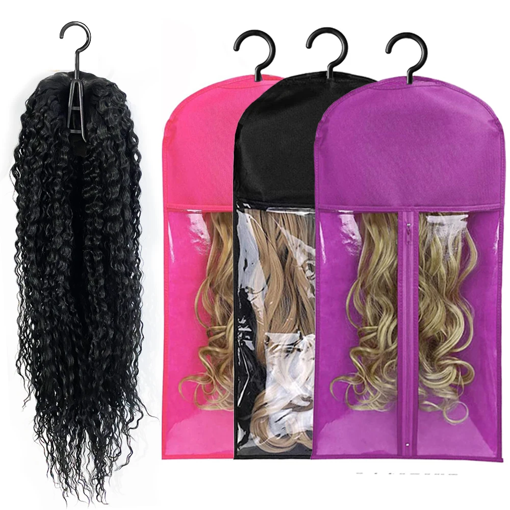 かつらバッグとハンガー,3個セット,ヘアエクステンションオーガナイザー,防塵