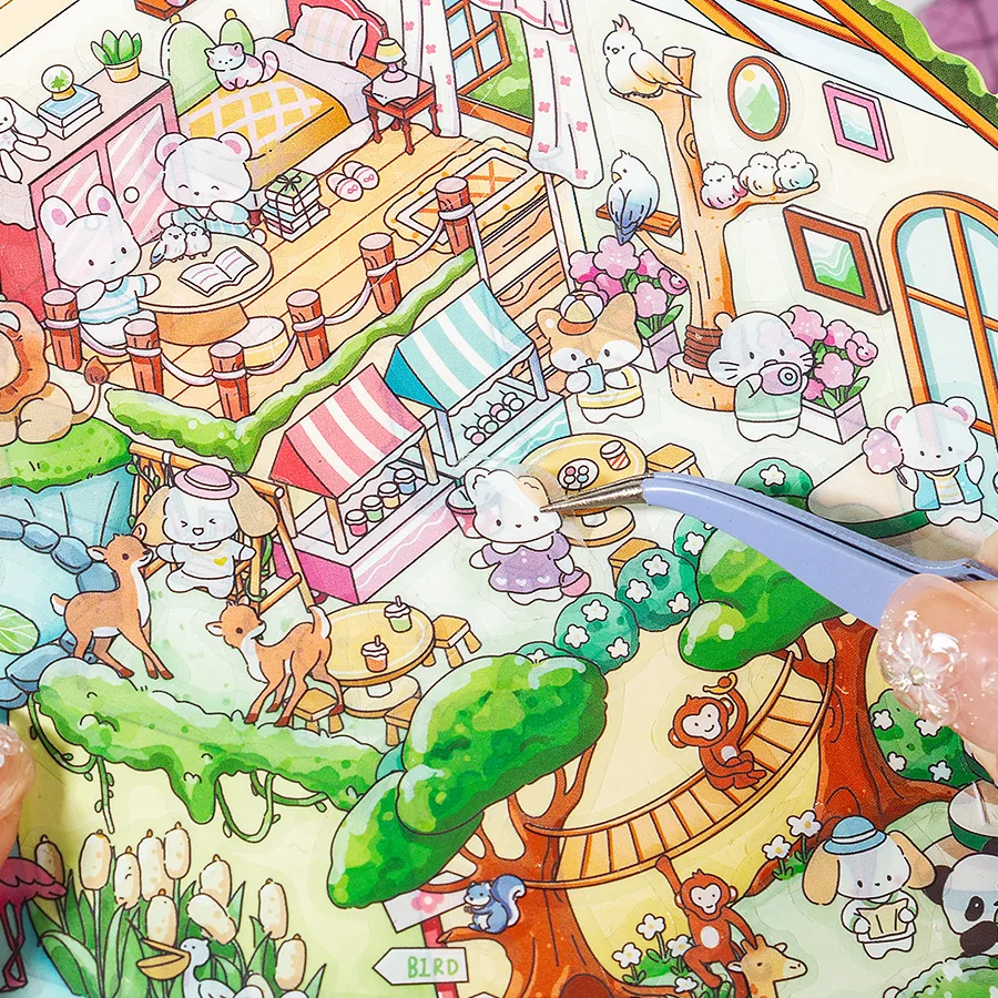 Cartoon 3D Stacking Sticker DIY Decor Kawaii Anime Panda Stimulated Store Landscape Sticker Funny Scene Sticker Student Supplies