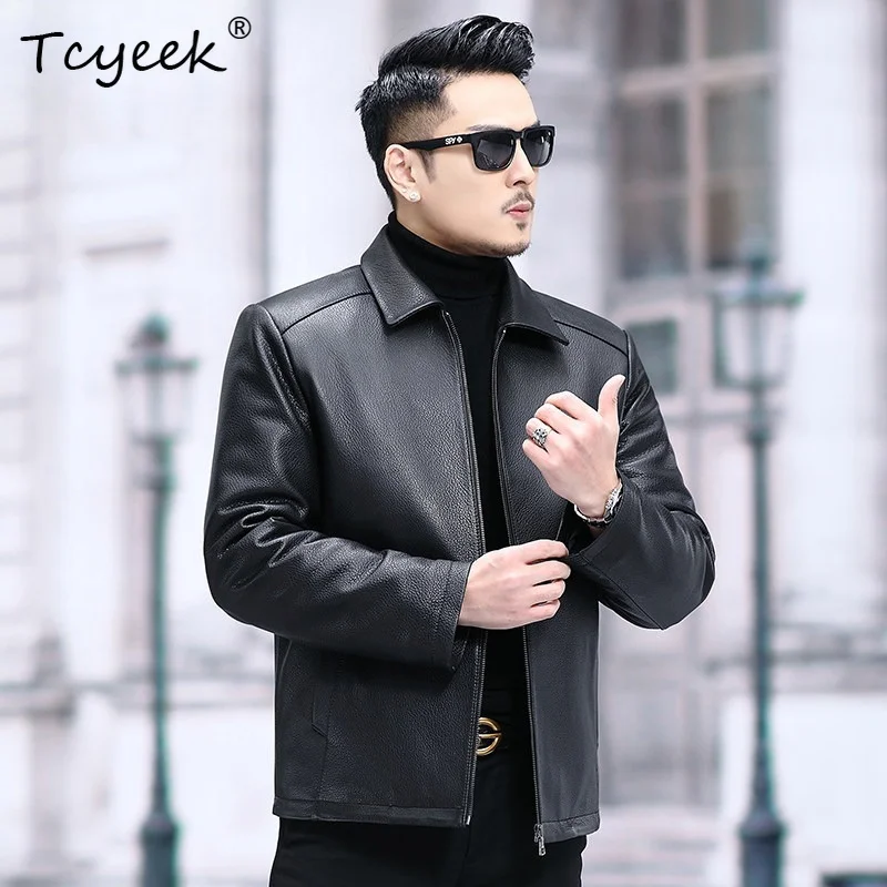 Tcyeek Deerskin Real Leather Jacket Man Rex Rabbit Liner Detachable Coat Men Winter Clothes Business Casual Coats Slim Fit 가죽점퍼
