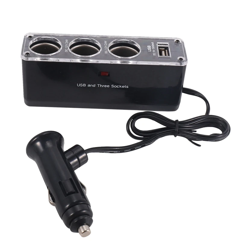 3 WAY MULTI SOCKET CAR CIGARETTE LIGHTER SPLITTER USB PLUG CHARGER DC 12V/24V Triple ADAPTER With USB Port