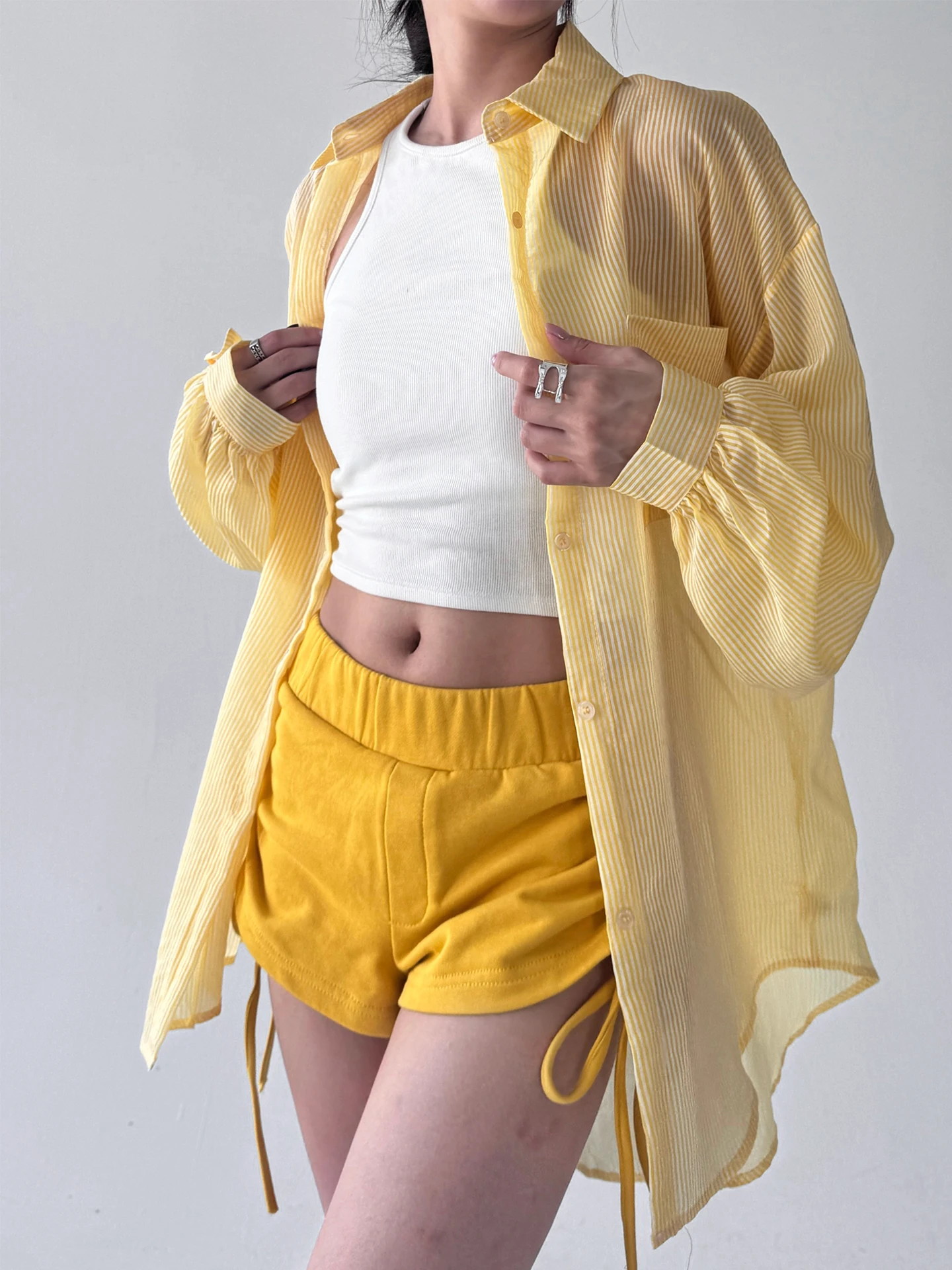 

Women's Striped irt Summer 2025 Casual Mid-Length Long Sve Orange Color Sun Protection Coat Outerwear Comfortable Polyes...