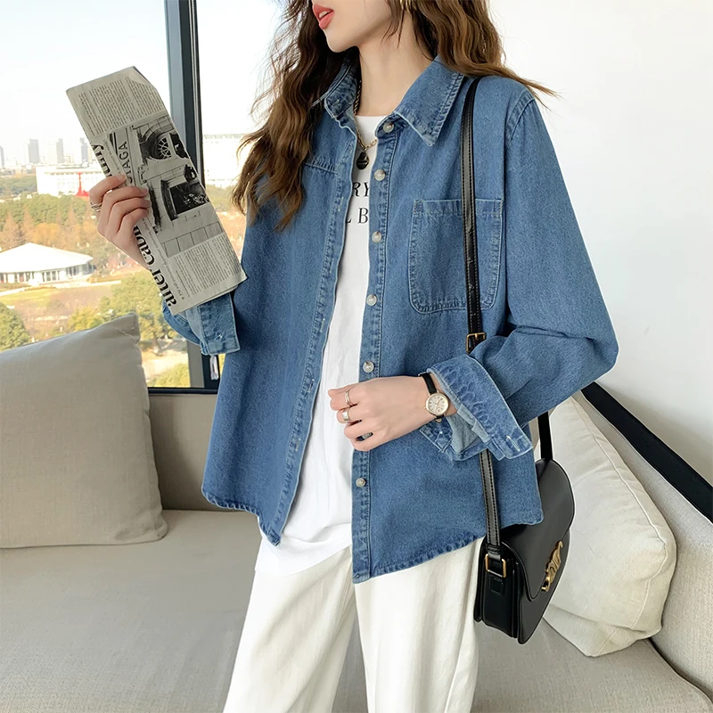 

2023 New Spring Fashion All-match Korean Loose Sweet Long-sleeved Denim Shirt Z108