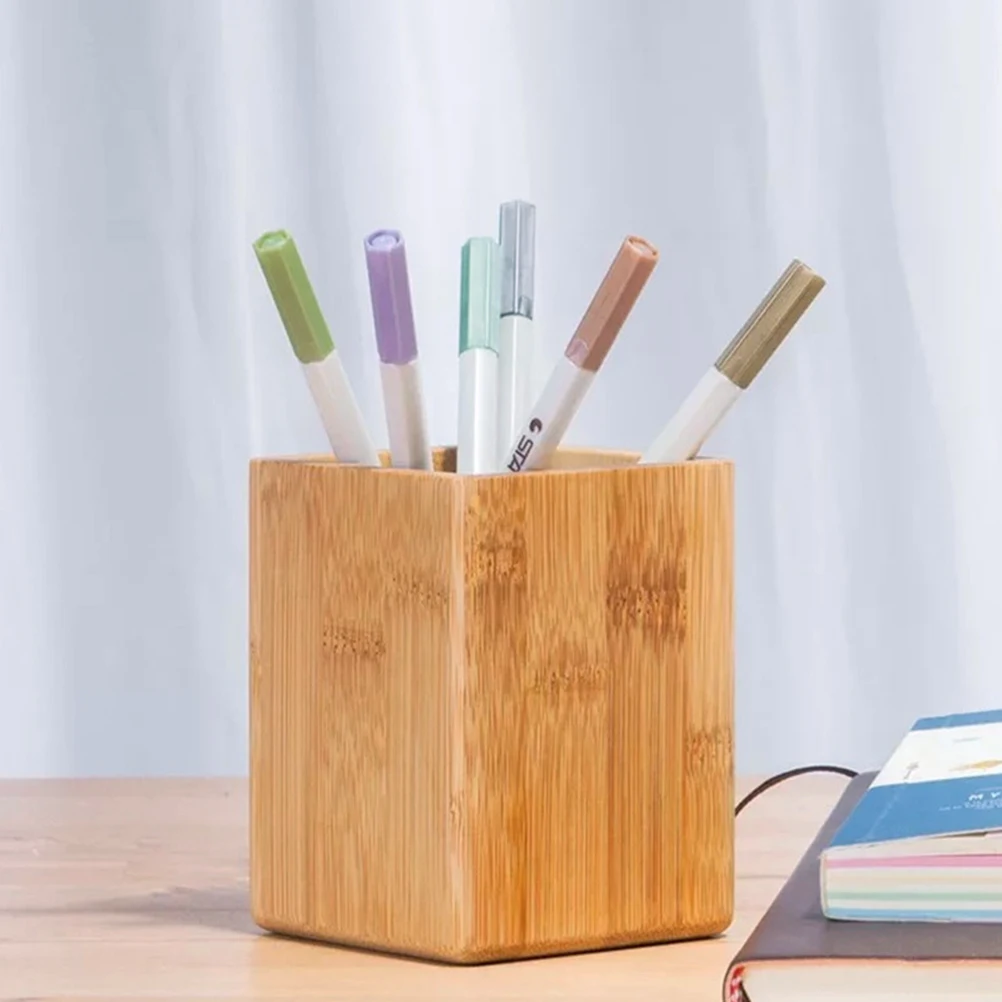 Bamboo Pen Holders Pencil Storage Basket Makeup Brush Container Desktop Organizer School Office Stationery