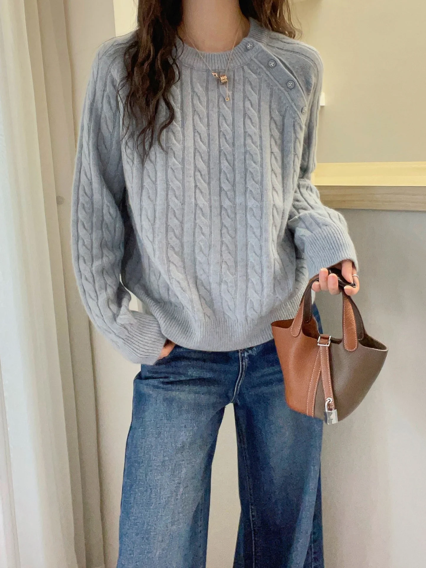 

Повседневный свободный женский трикотаж Thiened Long Sve, простой зимний свитер для поездок на работу, корейская версия, цветной зимний свитер