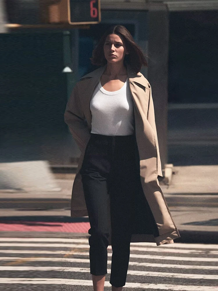 Calças Femininas Elegantes de Cintura Alta com Bolsos, Pregas e Zíper, Calças Soltas até o Tornozelo para Escritório Primavera 2026