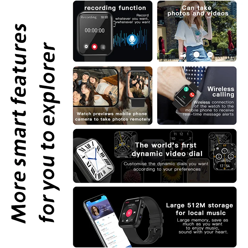 LIGE New 512MB Camera Smartwatch 1.91" HD Make Answer Call Video Sound Recording Sports Music Smart Watch For Android iOS 2025