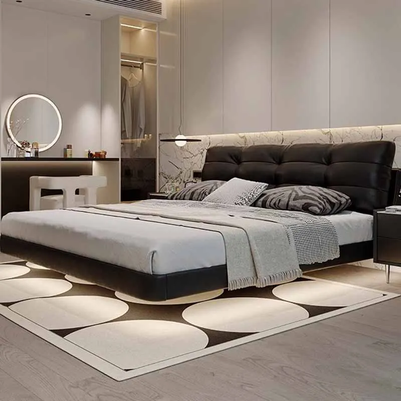 

Black European Double Bed Nordic Headrest Loft Sleeping Modern Double Bed Home Full Size Letto Matrimoniale Furniture Bedroom
