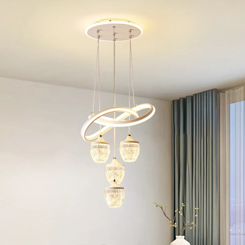 Modern Acrylic 4Heads LED Pendant Lights for Living Room Dining Room Bedroom Circle Rings Aluminum Body Indoor lighting Fixtures