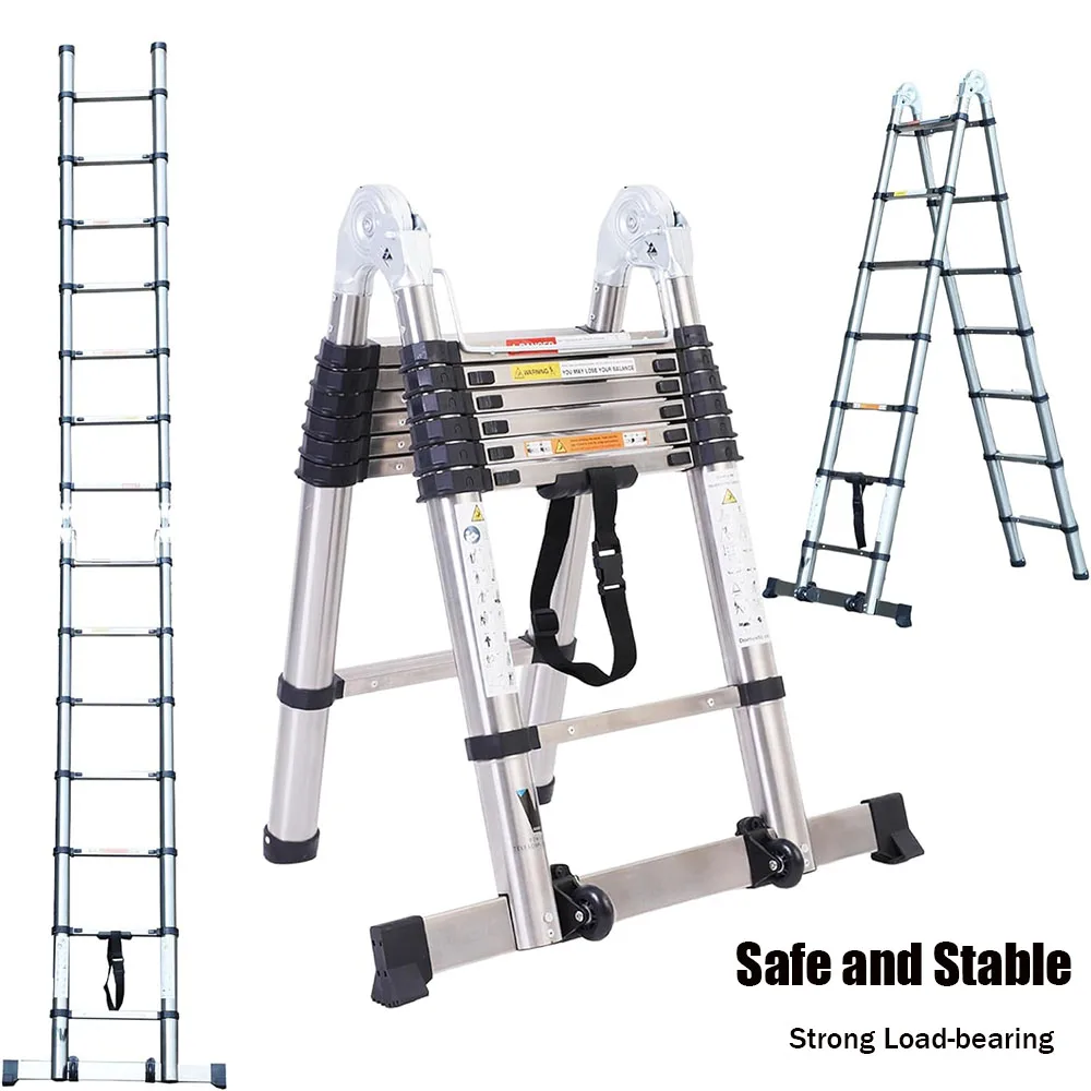 Stainless Steel Telescopic Ladder Multi Home Use Herringbone Ladder Portable Folding Ladder Bamboo Ladder Lifting Step Ladder