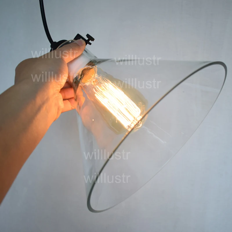 Vintage Clear Glass Pendant Light Funnel Suspension Lamp Edison Filament Bulb Cafe Hotel Dining Room Hanging Ceiling Chandelier