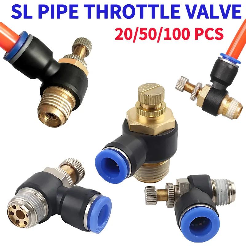 20/50 PCS SL Pneumatic Throttle Valve  : OD 4-12mm Hose Tube, M5 - 1/2