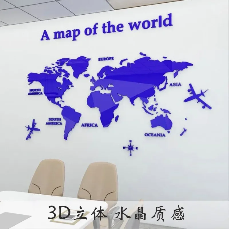 Fashion World Map Home Background Wall Stickers 3D Acrylic Three-dimensional Mirror Stickers Bedroom Office Wall Decor Stickers
