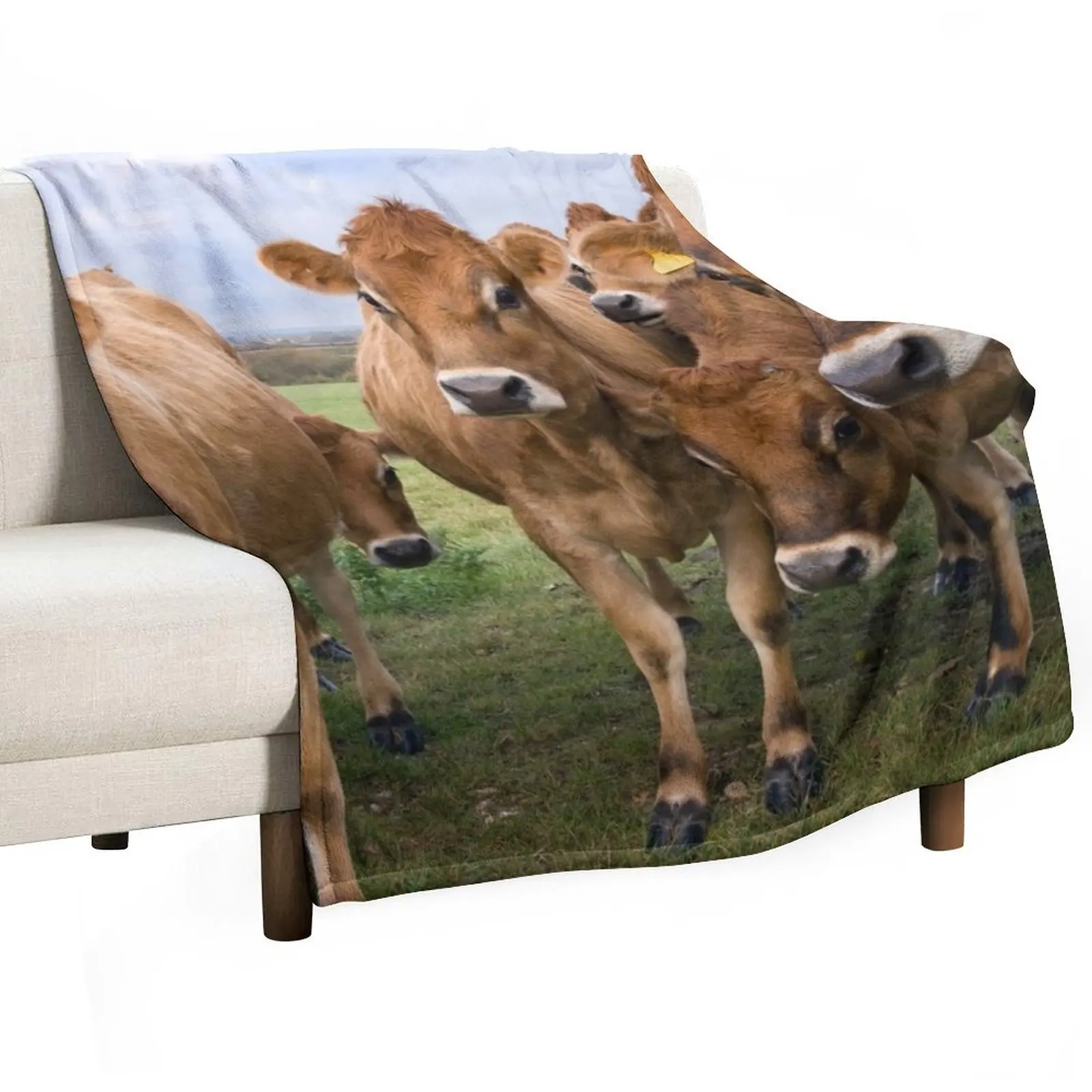 

Curious Jersey Cows Throw Blanket Picnic manga Tourist Bed linens Blankets