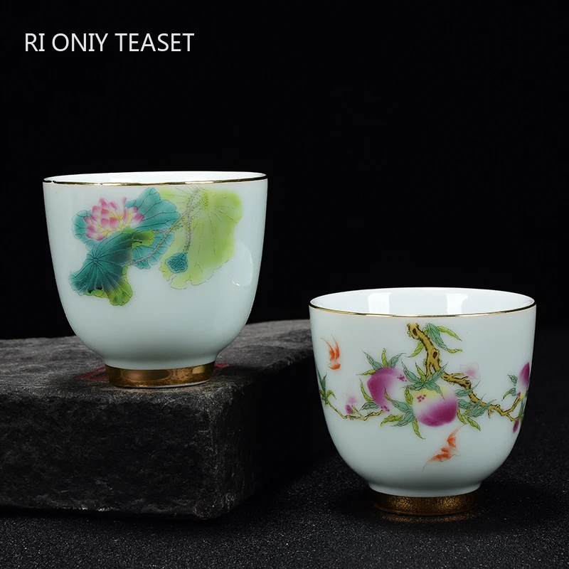 

Exquisite Handmade Ceramic Tea Cup Travel Portable Tea Bowl Flower and Bird Pattern Teacup Tie Guanyin Porcelain Tea Set 70ml