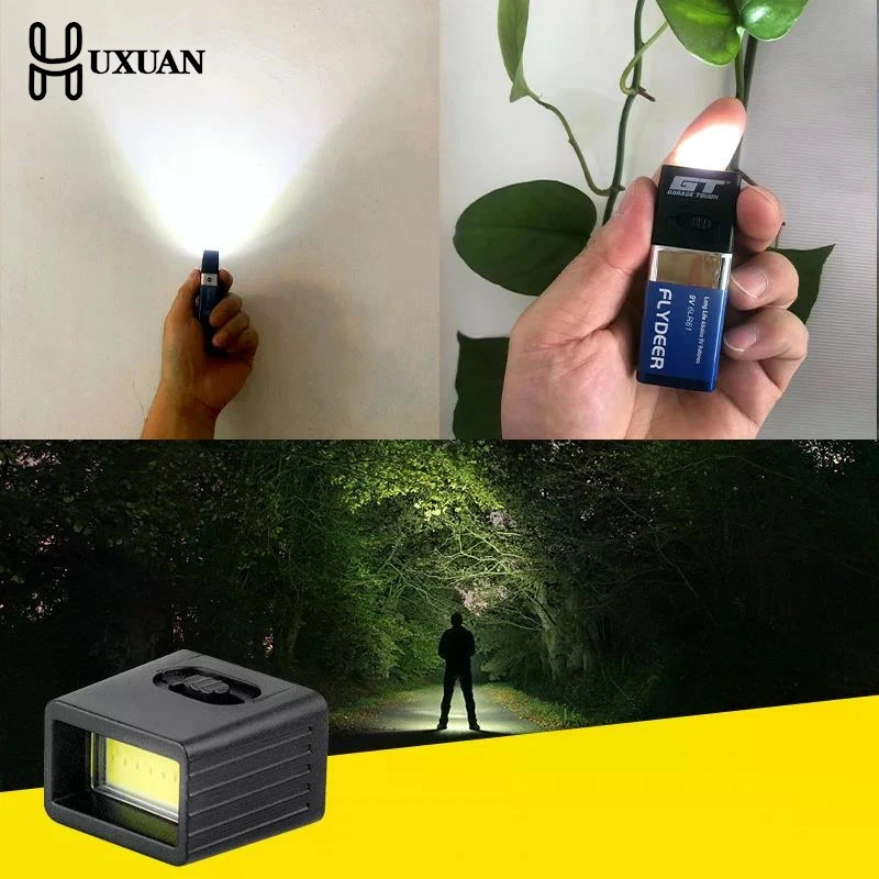 9V Battery Flashlight 9V Mini LED Key Light 6F22 Battery COB Outdoor Lighting Work Light Battery Not Included