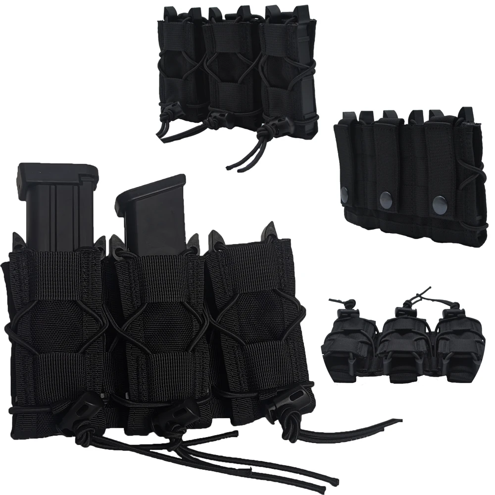 Tactical 9mm Pistol Double/Triple Stack Magazine Pouch Molle Mag Holster Hunting Flashlight Torch Holder EDC