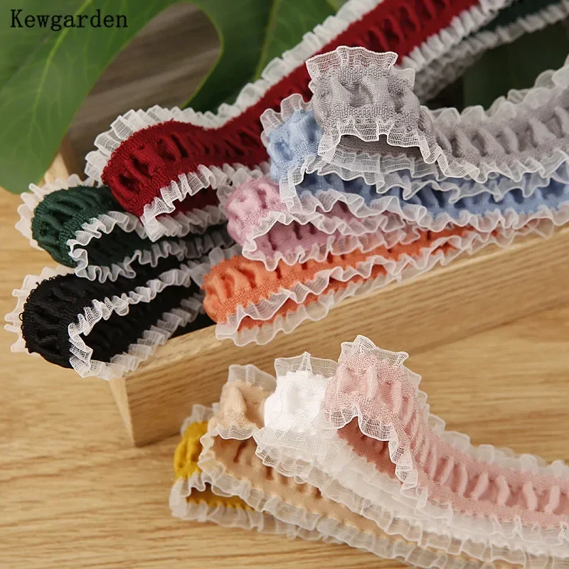 

Kewgarden 25mm 38mm 1" 1.5" Ruffle Lace Edge Folds Voile Ribbon DIY Hair Bow Accessories Handmade Tape Packing Riband 10 Yards