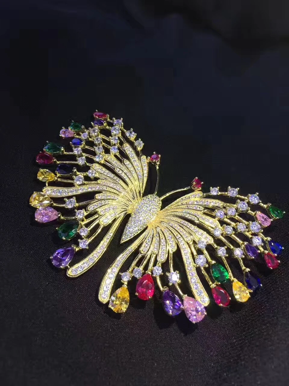 multi color butterfly brooch 925 sterling silver with cubic zircon insect fine jewelry for women