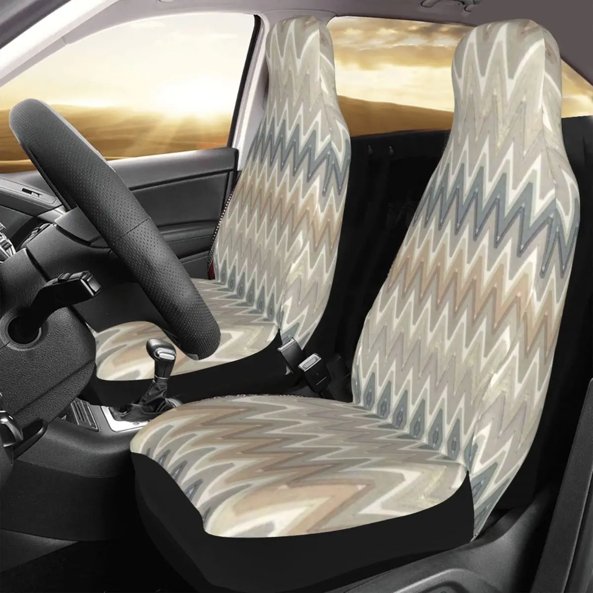 Zigzag Car Seat Cover Bohemian Geometric Automobiles Seat Covers for Cars Trucks SUV or Van Auto Protector Accessories 2 PCS