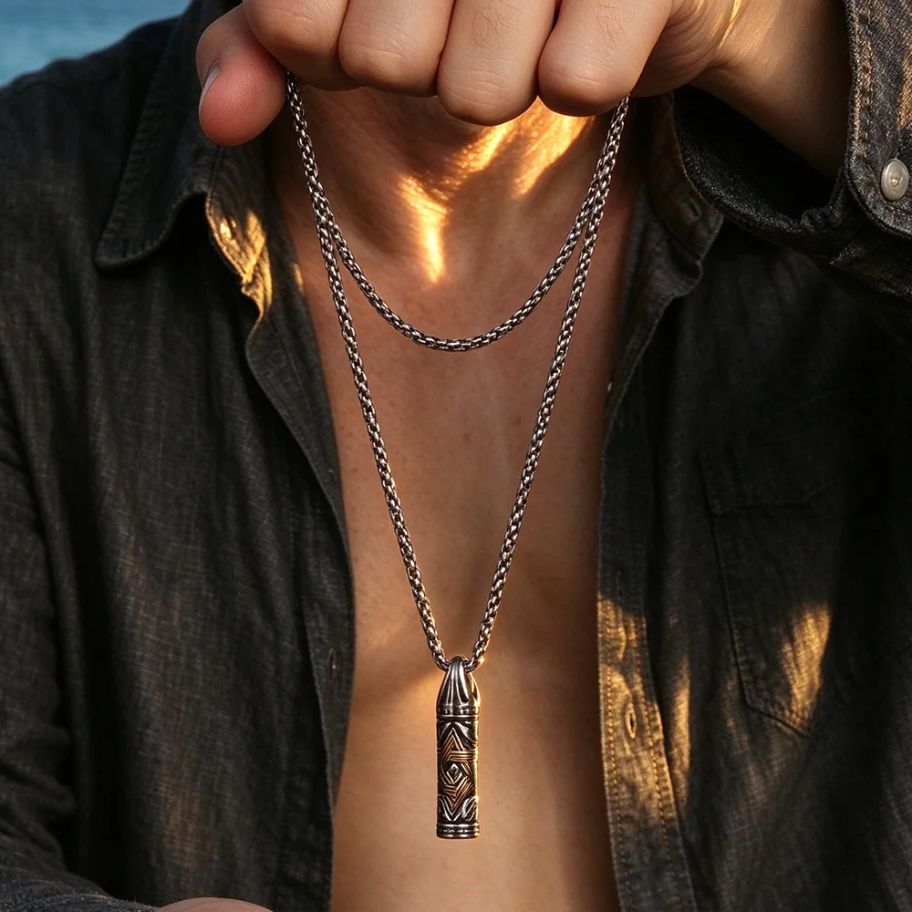 Collar Hombre Stainless Steel Israel Jewish Male Yurman Star of David Necklace Man's Bullet David Star Necklace for Men S-01