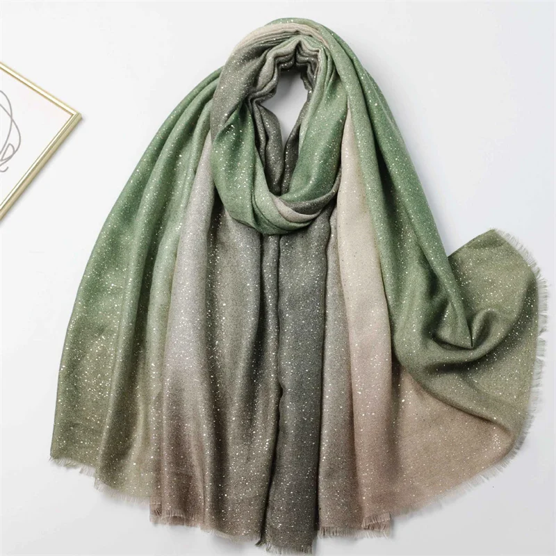 Winter Thick Cotton Viscose Scarves Ombre Gradient Glitter Shimmer Fringe Shawls And Wraps Pashmina Stole Bufandas Muslim Sjaal