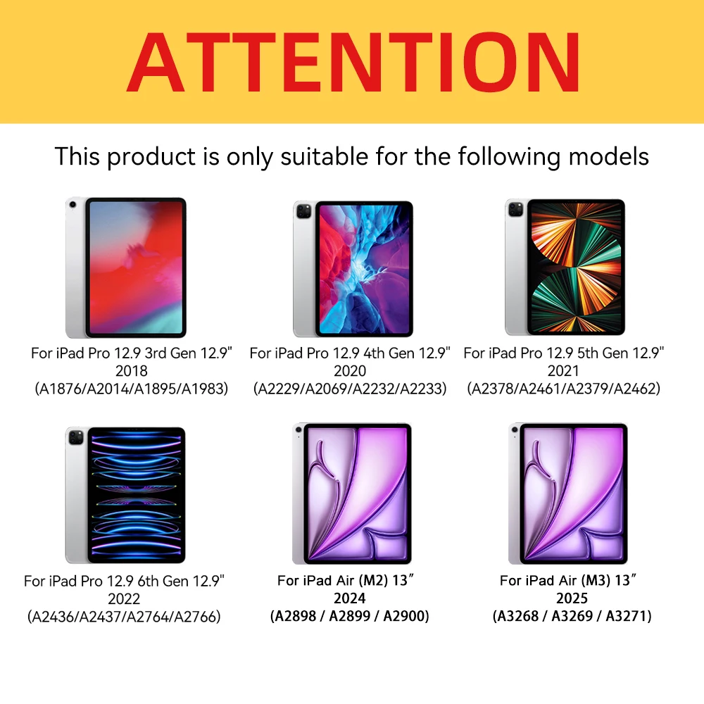 حافظة لجهاز iPad Air 13 بوصة M3 2025 & M2 2024، iPad Pro 12.9 بوصة (إصدار 2022-2018) غطاء حماية ذكي نحيف، نوم إيقاظ تلقائي