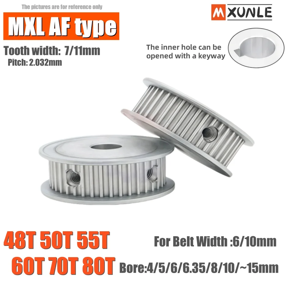 

MXL 48/50/55/60/70/80Teeth AF-Type Timing Pulley Bore4/5/6/6.35/7/8/10/12/14mm Belt Width6/10mm Synchronous Wheel Belt Pulley