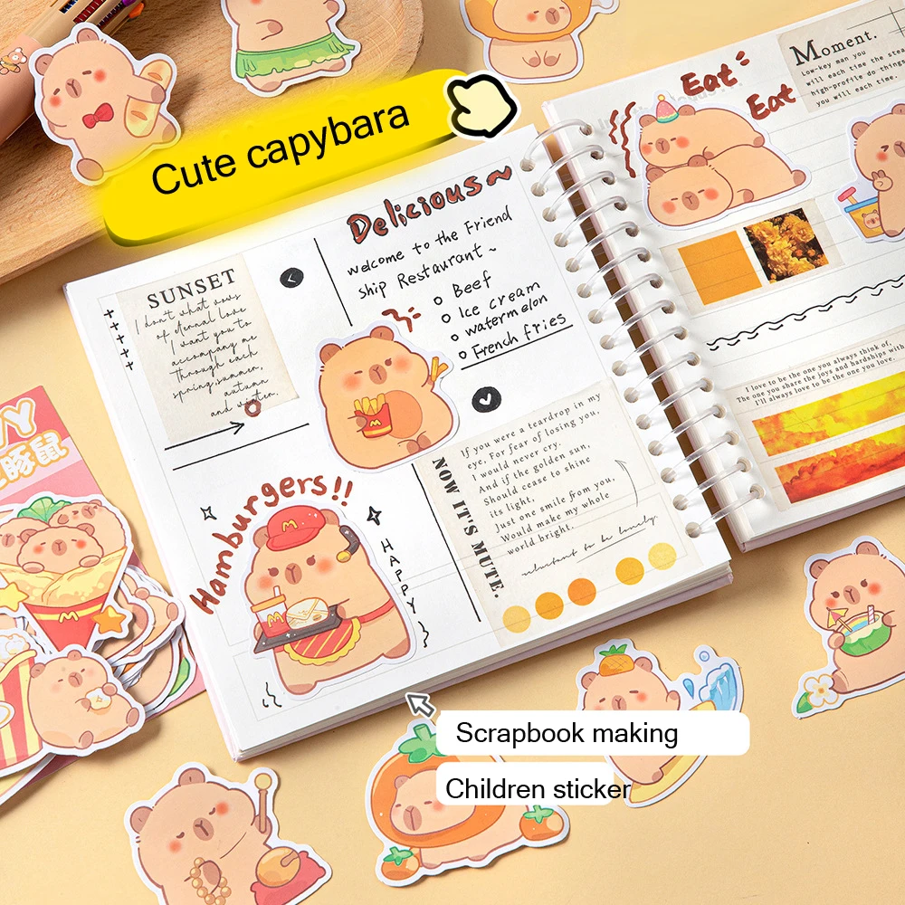 30pcs Capybara สติกเกอร์แพ็คเด็ก Kawaii สติกเกอร์ Scrapbooking อุปกรณ์เกาหลีเครื่องเขียนสติกเกอร์ความงาม Journaling อุปกรณ์