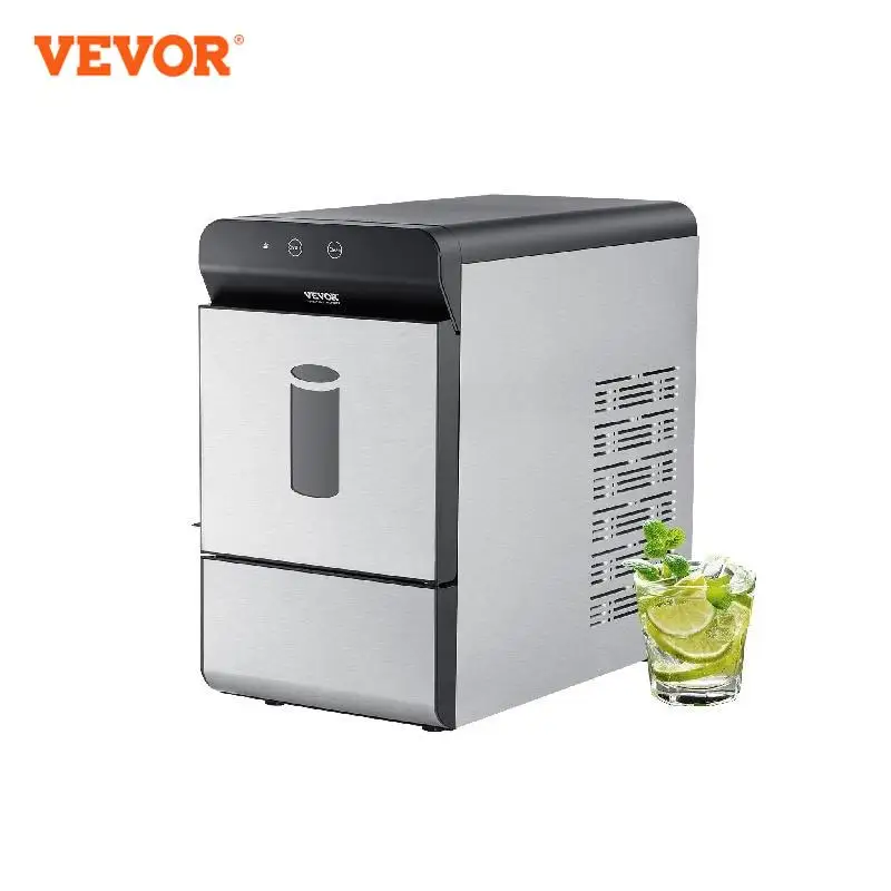 เครื่องทำน้ำแข็งบนเคาน์เตอร์ vevor เครื่องทำน้ำแข็งแบบพกพาทำความสะอาดด้วยตัวเองพร้อมที่ตักน้ำแข็งตะกร้าและท่อระบาย37lbs ใน24Hrs