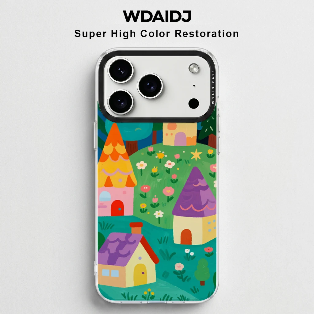

Whimsical Village Print Phone Case For iPhone 13 14 15 16 17 Anti Scratch Flexible Case In Fairy Tale Style