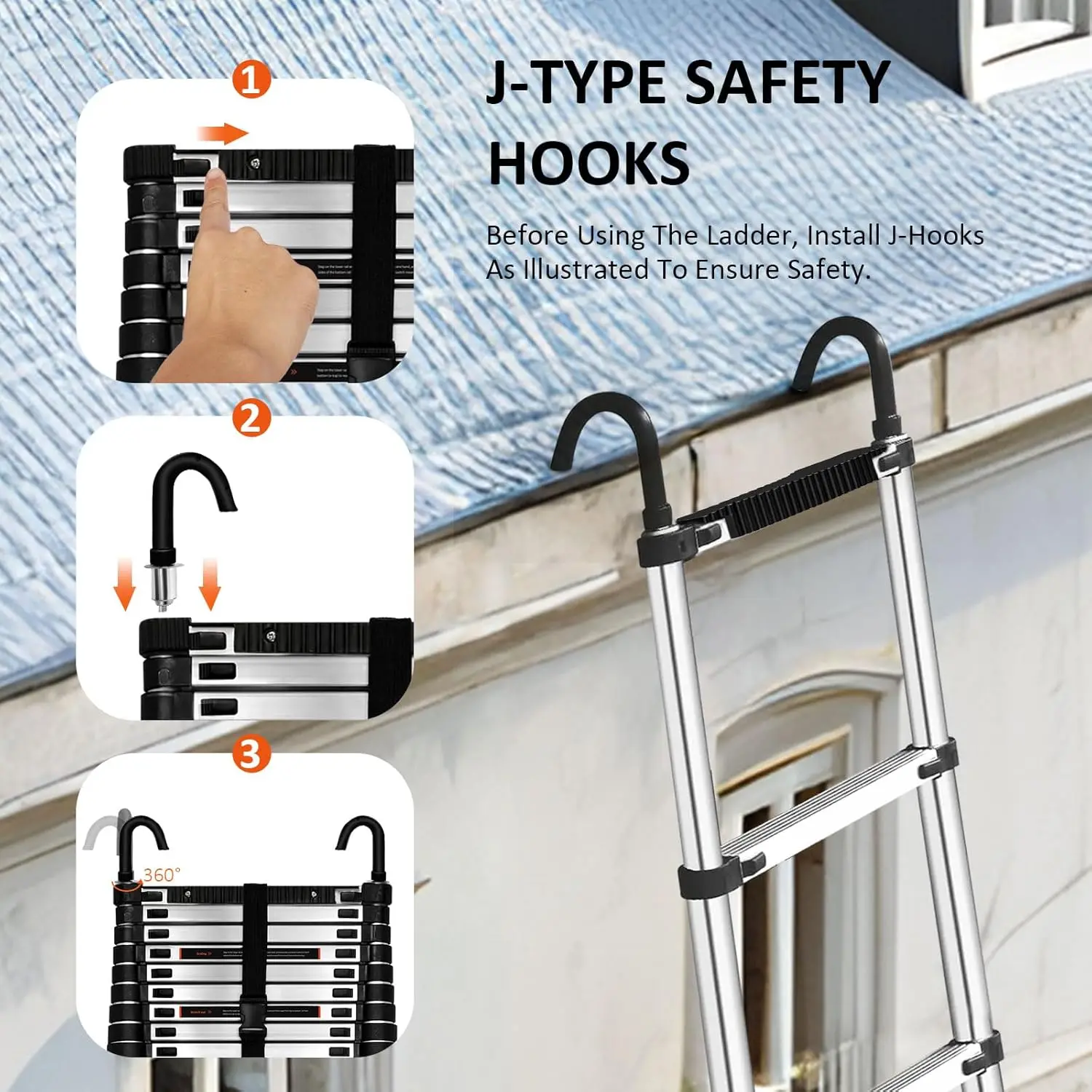 6.2 M Telescoping Ladder,Portable Multi-Purpose Aluminum Compact Ladder,330Lbs Cap One-Button Retraction Collapsible Extension