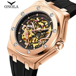 Orologi da uomo in stile sportivo di lusso di marca ONOLA orologio da polso meccanico automatico con scheletro con puntatori luminosi impermeabili