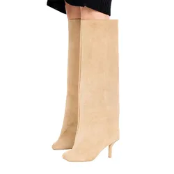 2025 Fashion Women Knee High Boots For Woman's Low Heel Round Toe Slip-On High Heels Shoes Sexy Ladies Solid Color Long Boots