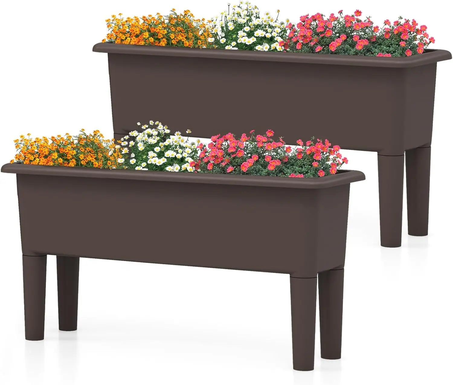 Outdoor Gardening, Plastic, Brown - Self - Watering, Detachable Legs, Easy Assembly Raised Garden Beds