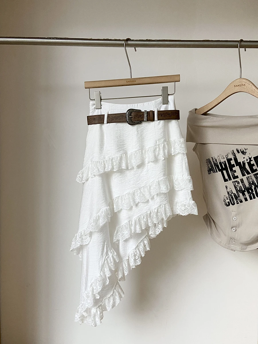 Zoete en pittige hoge taille rok met riem Dames Faion Zomer 2025, Koreaanse Sle f-lengte asymmetrische rokken