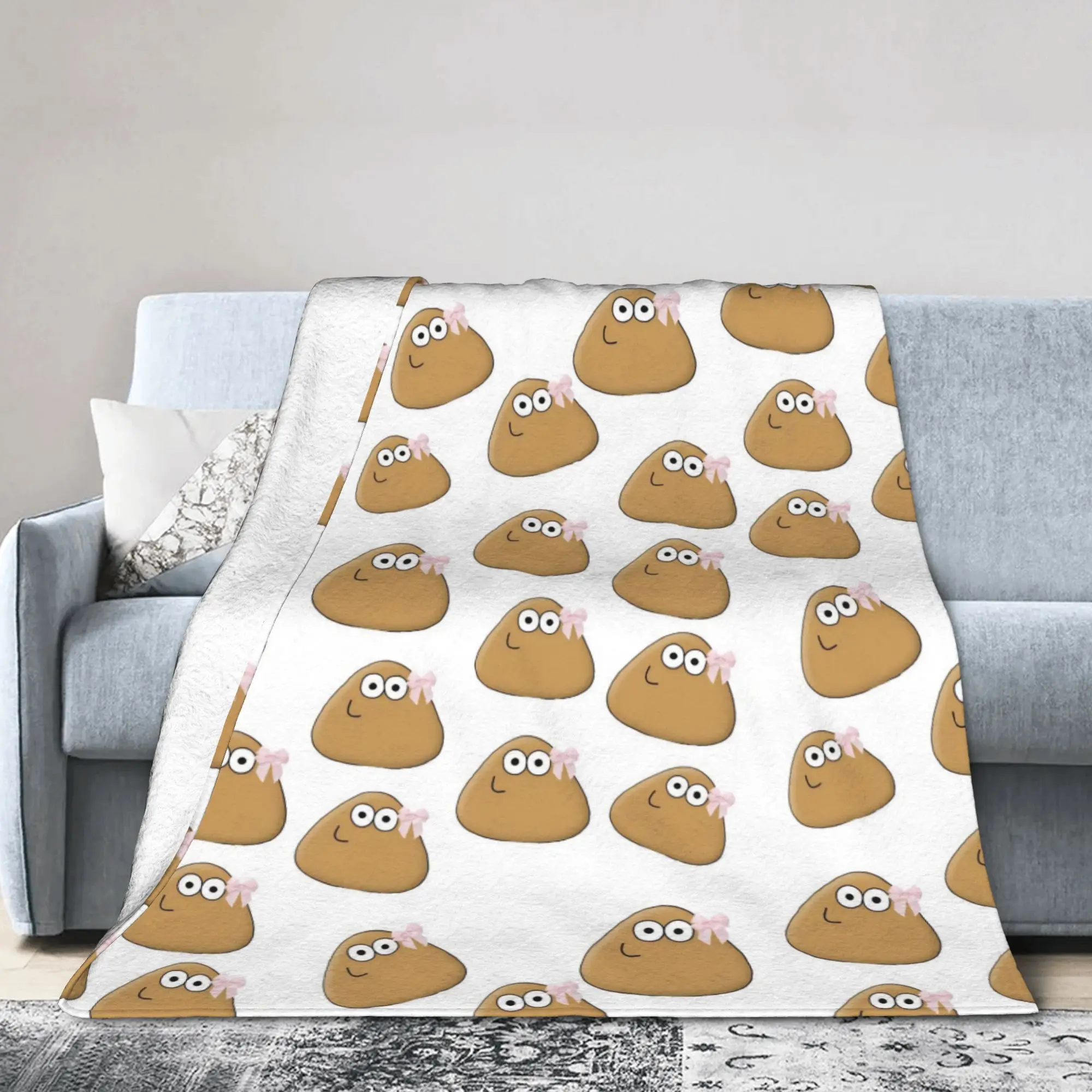Virtual-Alien Pet P-Pou Flannel Blanket Cartoon Game Fashion Throw Blankets Quilt Warm Bedding Lounge Spring Autumn Office