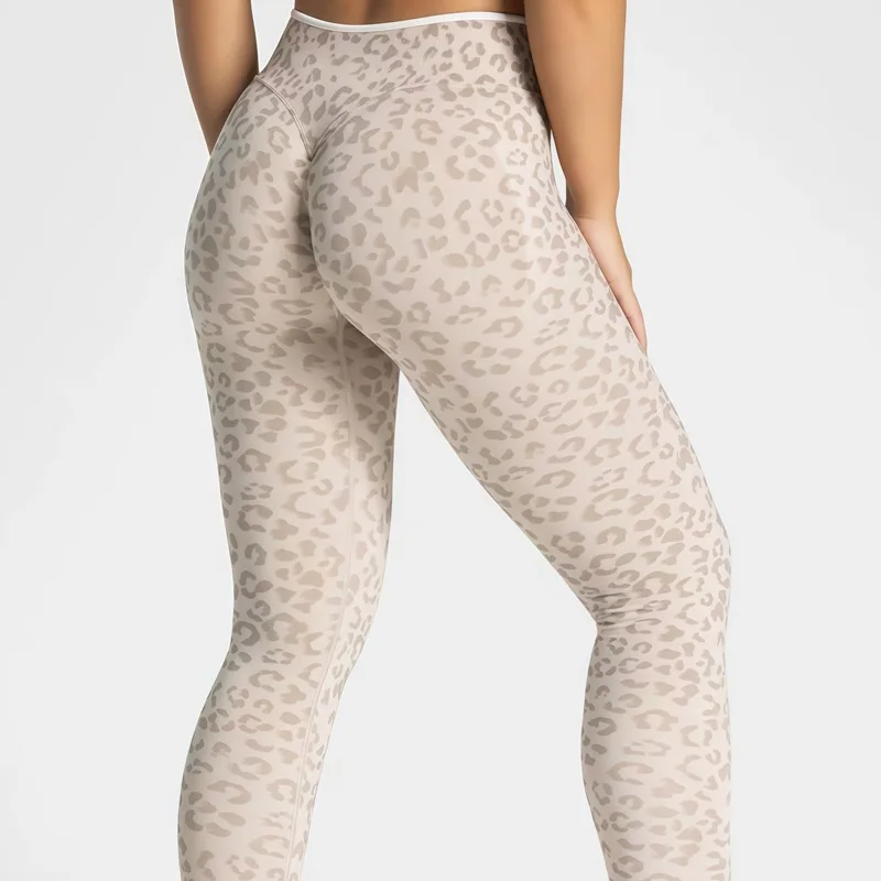 Sports Leopard Print Leggings Women Breathable Gym Pilates Slim Fi Yoga Pants High Elastic Scrunch Butt Workout Fitness Leggings
