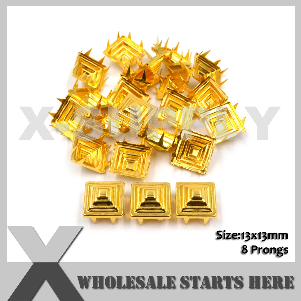 

Квадратные шпильки-пирамиды 13x13 мм с 8 зубцами для кожаных изделий/сумок/обуви/одежды